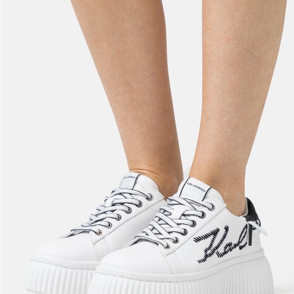 Karl Lagerfeld White and Black Platform Sneakers - Picture 2 of 11